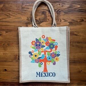 Mexico Jute Tote Bag – Colorful Otomi-Inspired Tree‎ Design